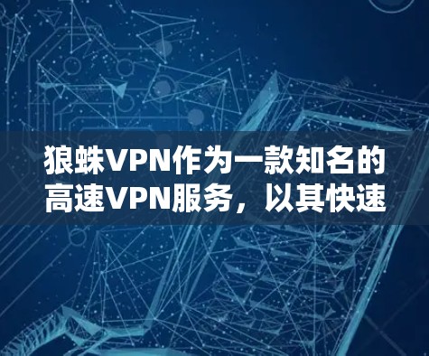 狼蛛VPN作为一款知名的高速VPN服务，以其快速的连接速度、多语言支持以及丰富的功能而受到广泛欢迎。以下是对狼蛛VPN官网入口和其作为高速VPN工具特点的详细总结